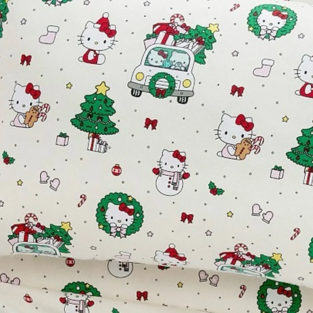 NEW Pottery Barn Teen Hello Kitty Christmas Holiday Flannel Sheet Set Twin XL